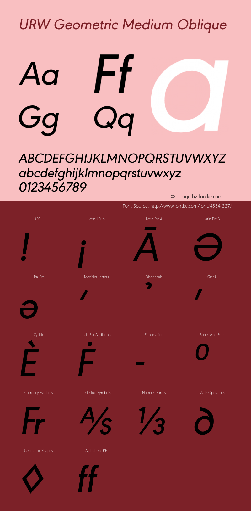 URW Geometric Medium Oblique Version 1.00图片样张