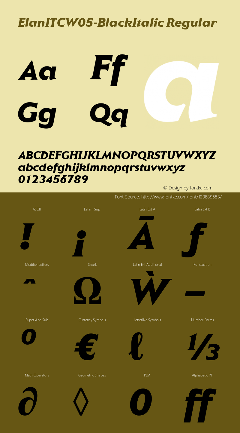 Elan ITC W05 Black Italic Version 1.00图片样张