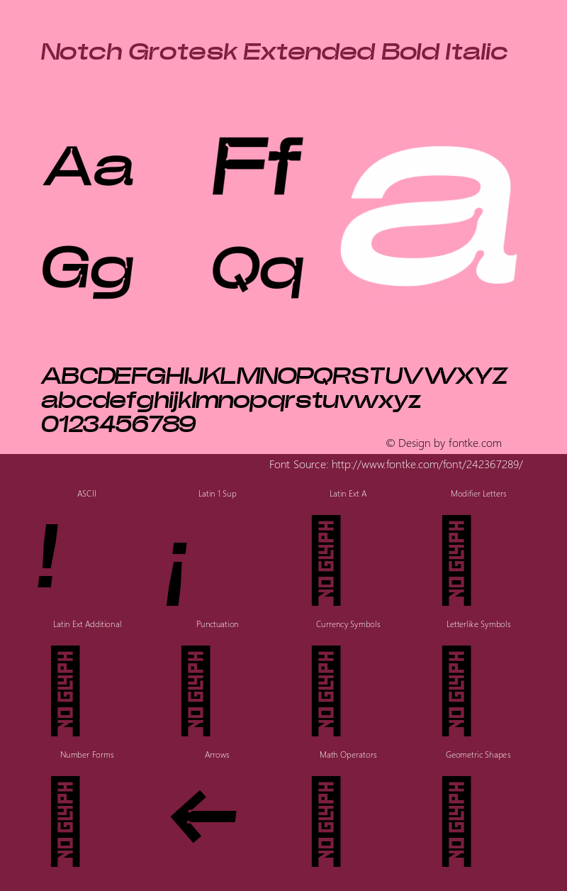 Notch Grotesk Extended Bold Italic Version 1.000 | web-ttf图片样张