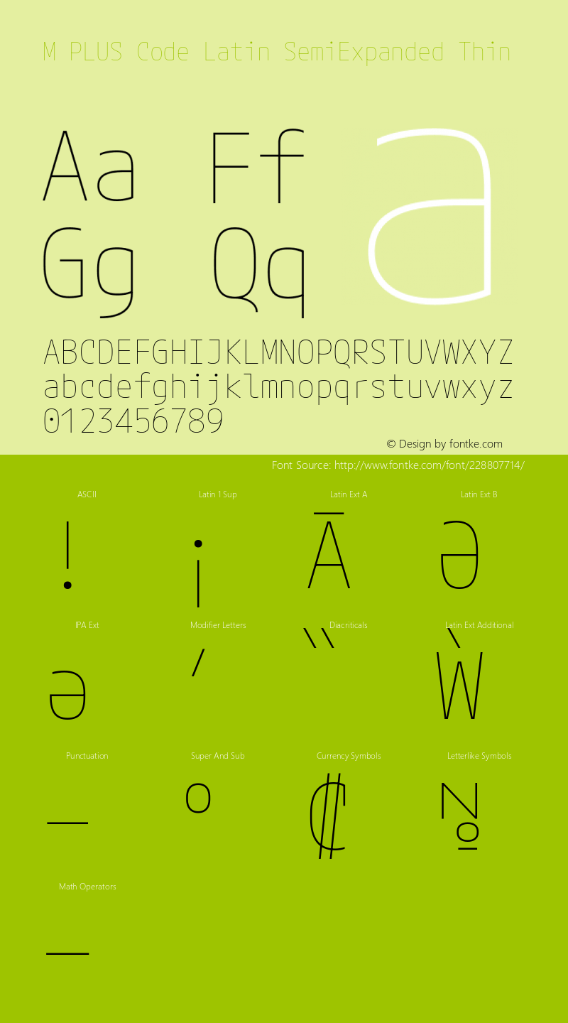 M PLUS Code Latin SemiExpanded Thin Version 1.005; ttfautohint (v1.8.3)图片样张
