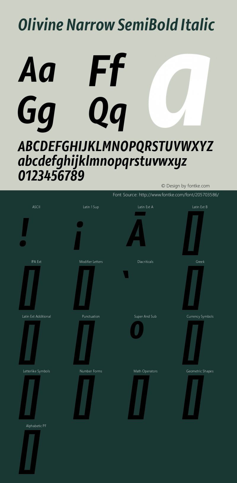 Olivine Narrow SemiBold Italic Version 1.000图片样张