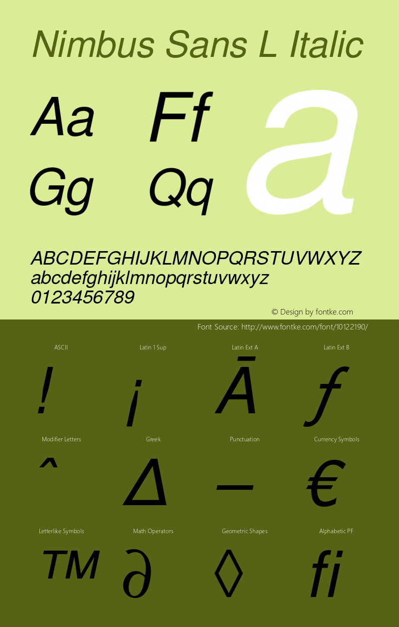 Nimbus Sans L Italic Version 1.500;PS 1.05;Core 1.0.38图片样张