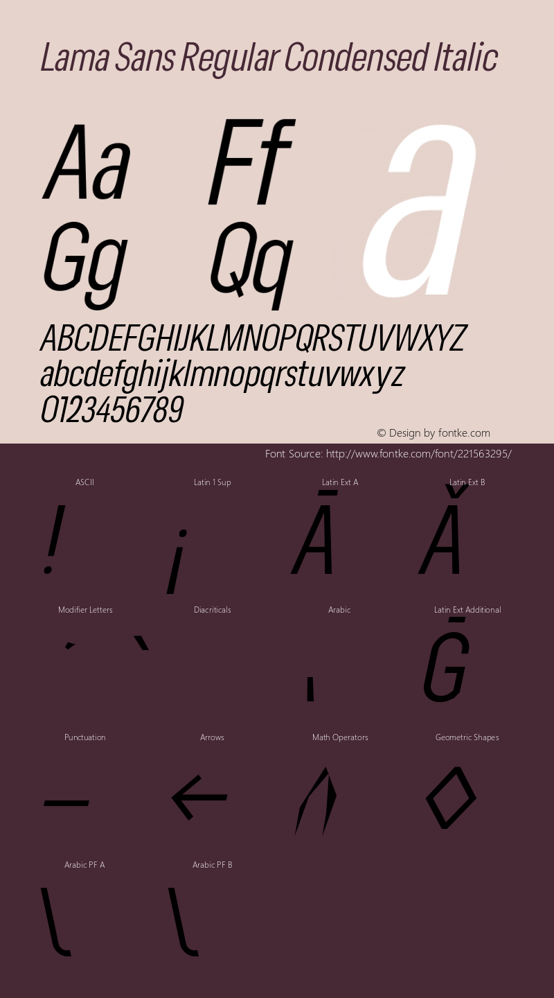 Lama Sans Regular Condensed Italic Version 1.000图片样张