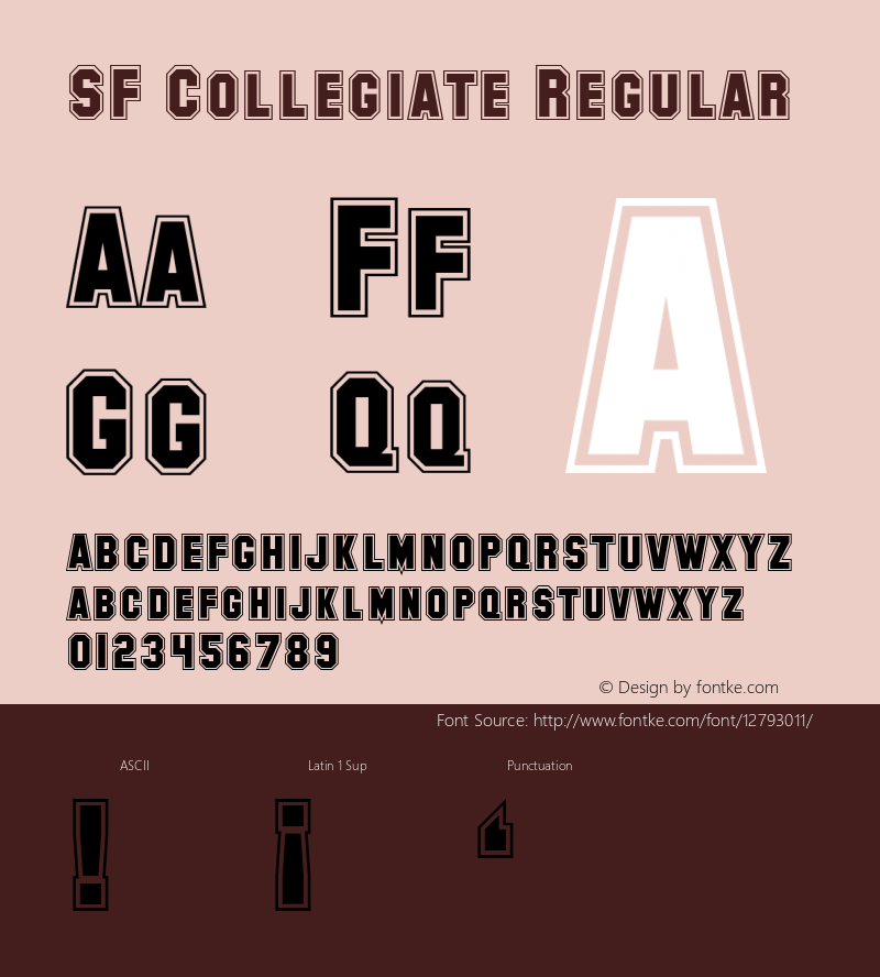 SF Collegiate Regular ver 1.0; 1999. Freeware for non-commercial use.图片样张