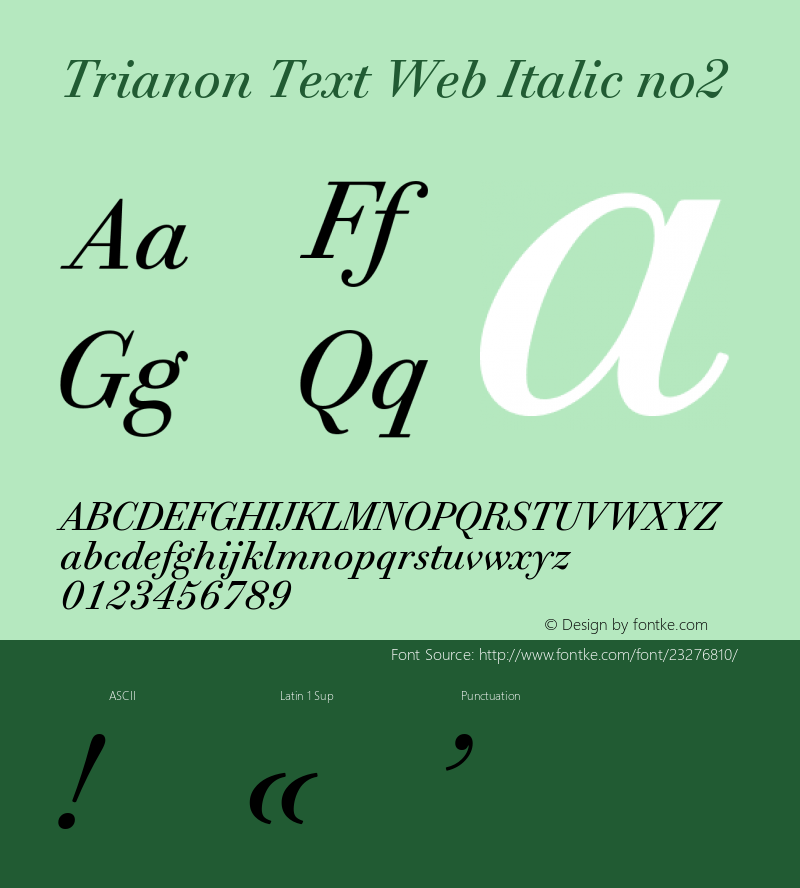 Trianon Text no2 Italic Version 1.001;PS 1.1;hotconv 1.0.72;makeotf.lib2.5.5900; ttfautohint (v1.3.34-f4db)图片样张