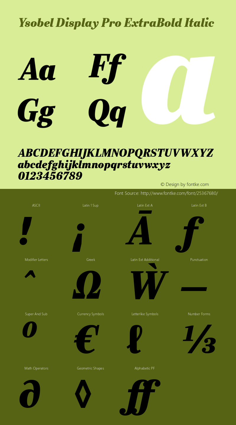 Ysobel Display Pro ExtraBold Italic Version 1.000图片样张