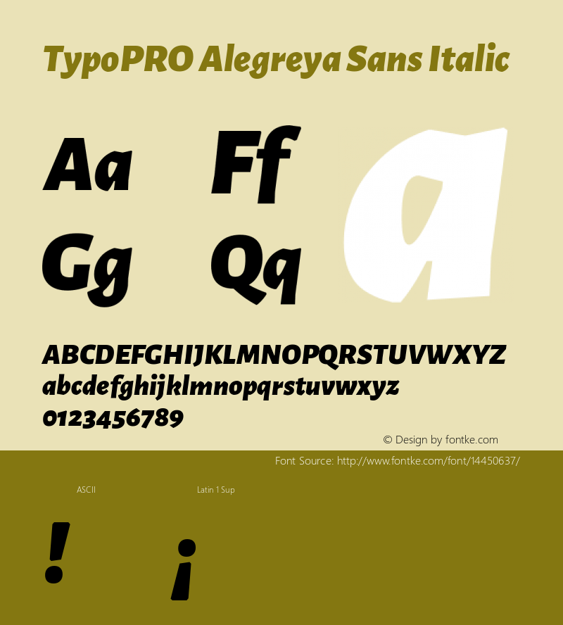 TypoPRO Alegreya Sans Italic Version 1.000;PS 001.000;hotconv 1.0.70;makeotf.lib2.5.58329 DEVELOPMENT图片样张