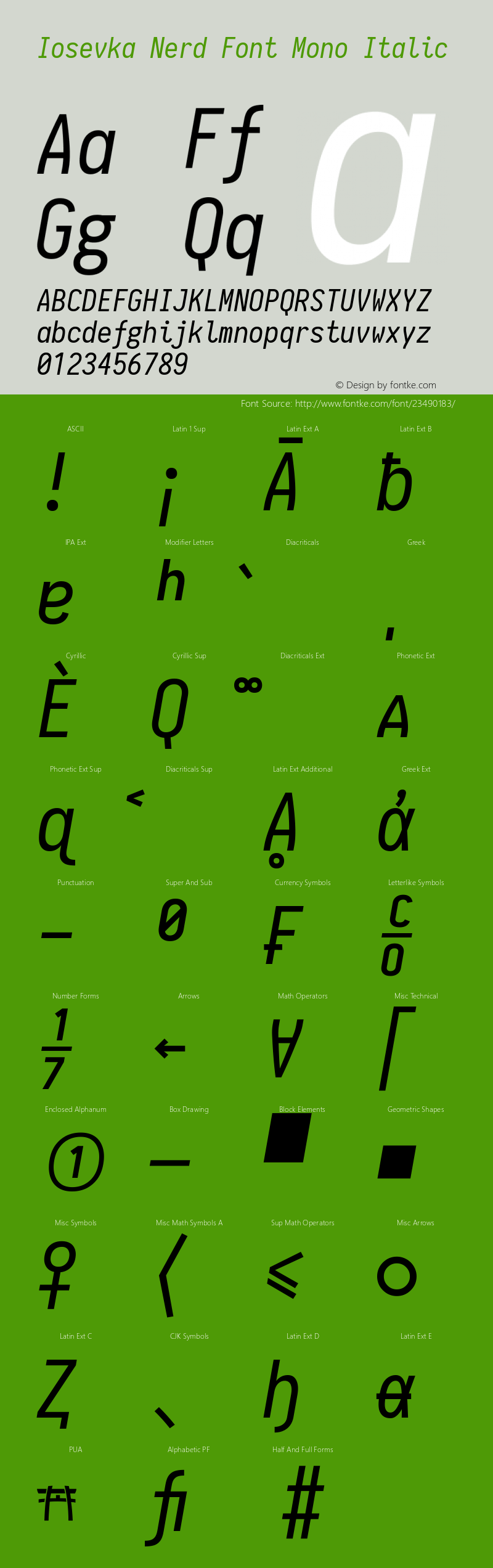 Iosevka Italic Nerd Font Complete Mono 1.8.4; ttfautohint (v1.5)图片样张