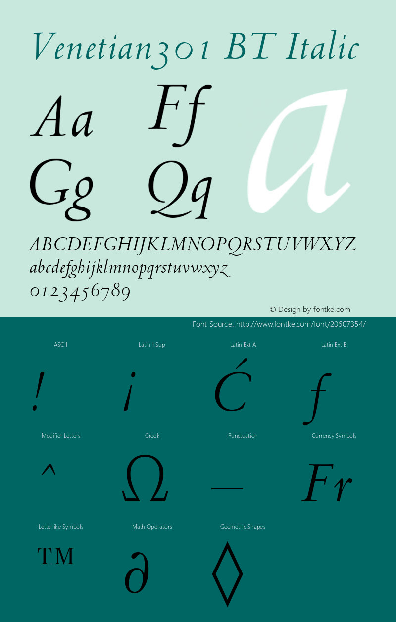 Venetian301 BT Italic mfgpctt-v4.4 Dec 14 1998图片样张