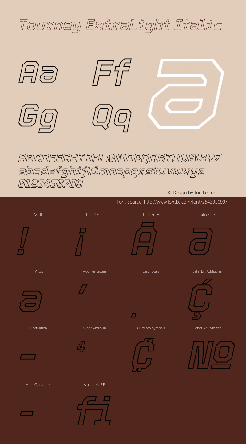 Tourney ExtraLight Italic Version 1.015图片样张