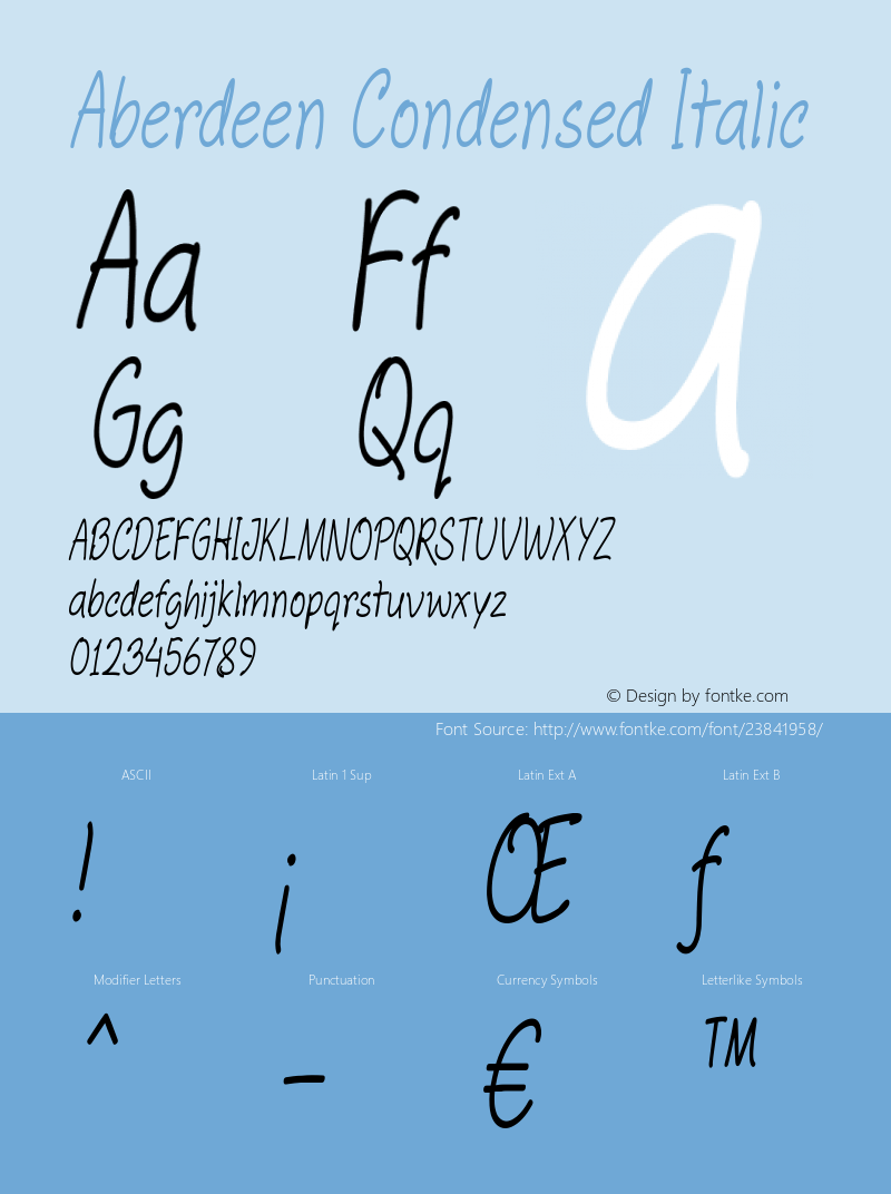 Aberdeen Condensed Italic Version 1.00 September 7, 2017, initial release图片样张