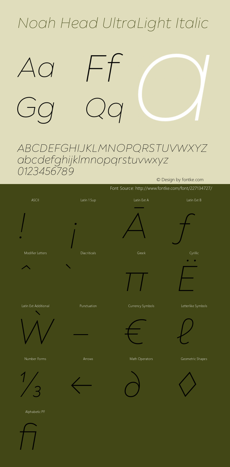 Noah Head UltraLight Italic Version 1.000;PS 001.000;hotconv 1.0.88;makeotf.lib2.5.64775图片样张