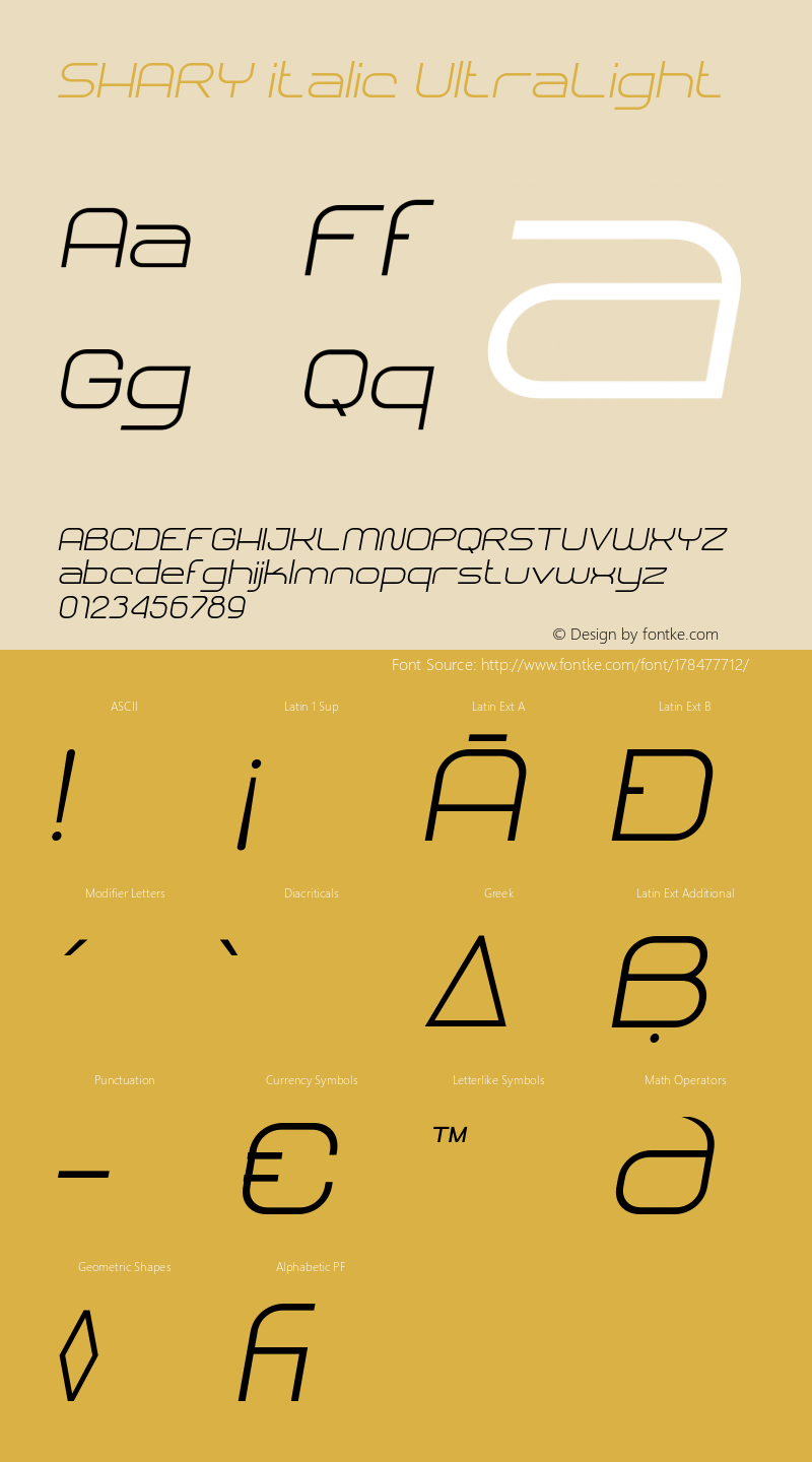 SHARY italic UltraLight Version 1.000图片样张