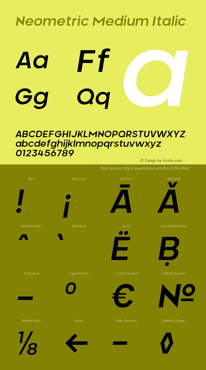 Neometric-MediumItalic Version 1.000;PS 001.000;hotconv 1.0.88;makeotf.lib2.5.64775;YWFTv17图片样张