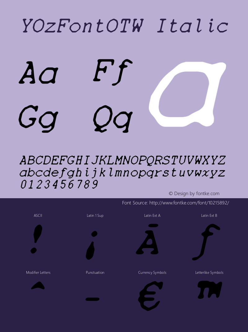 YOzFontOTW Italic Version 1.20图片样张