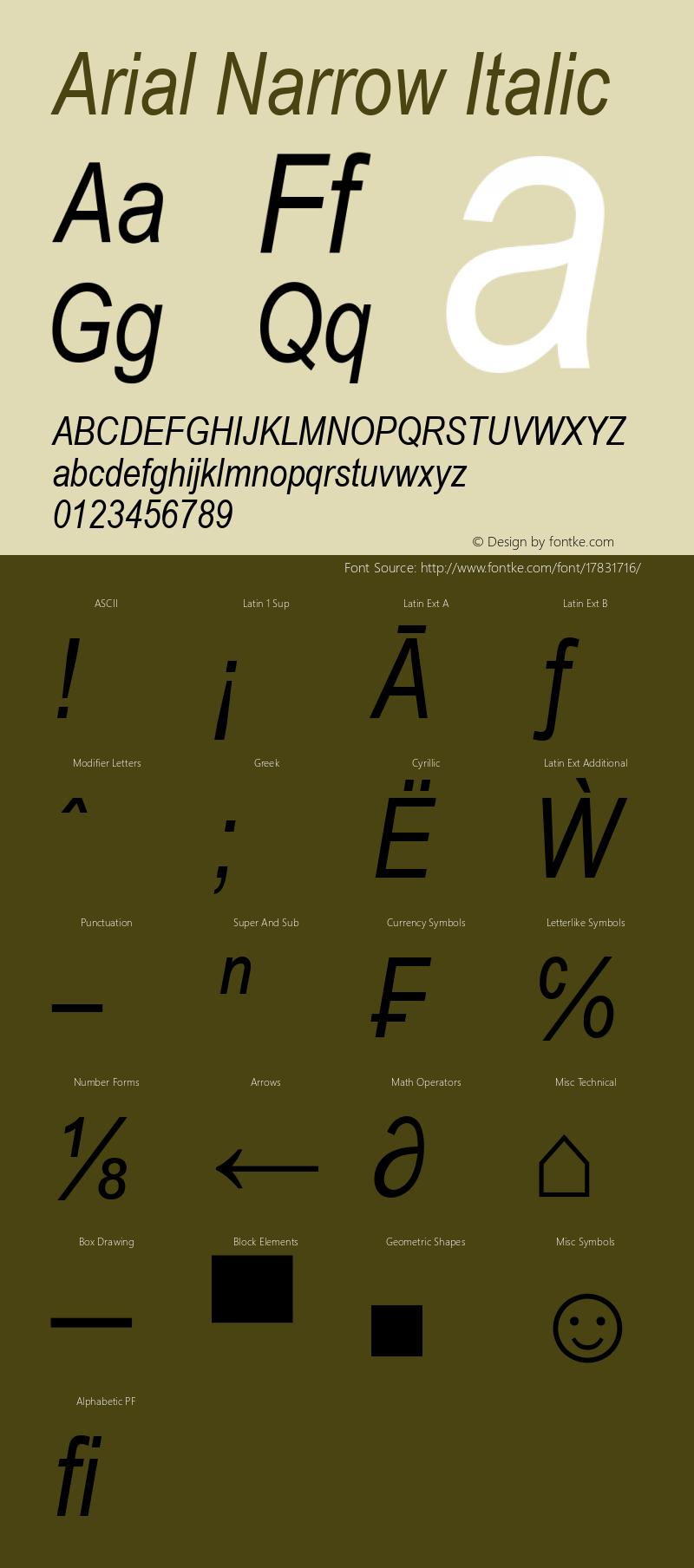 Arial Narrow Italic Version 2.40图片样张