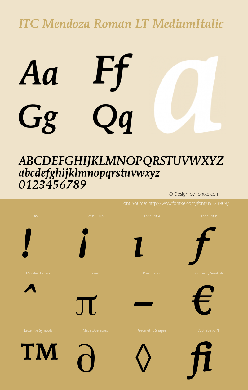 ITC Mendoza Roman LT Medium Italic Version 006.000图片样张