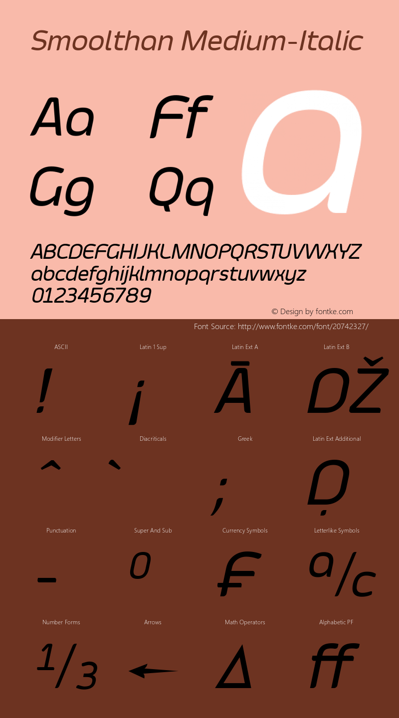 Smoolthan Medium-Italic Version 1.00 November 29, 2014, initial release图片样张