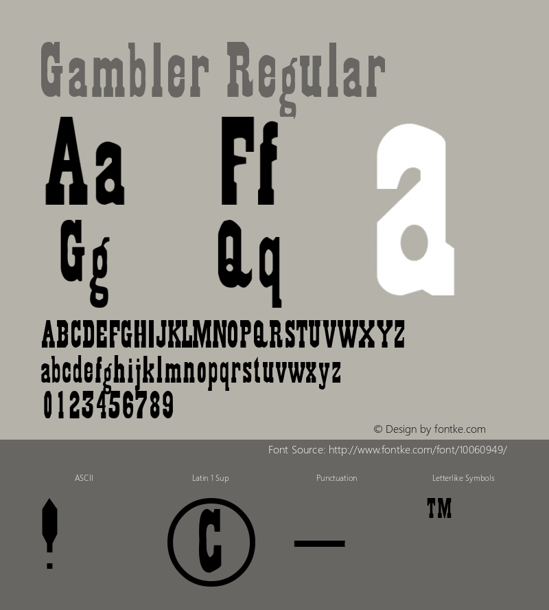 Gambler Regular Altsys Fontographer 4.0.4 11/25/94图片样张