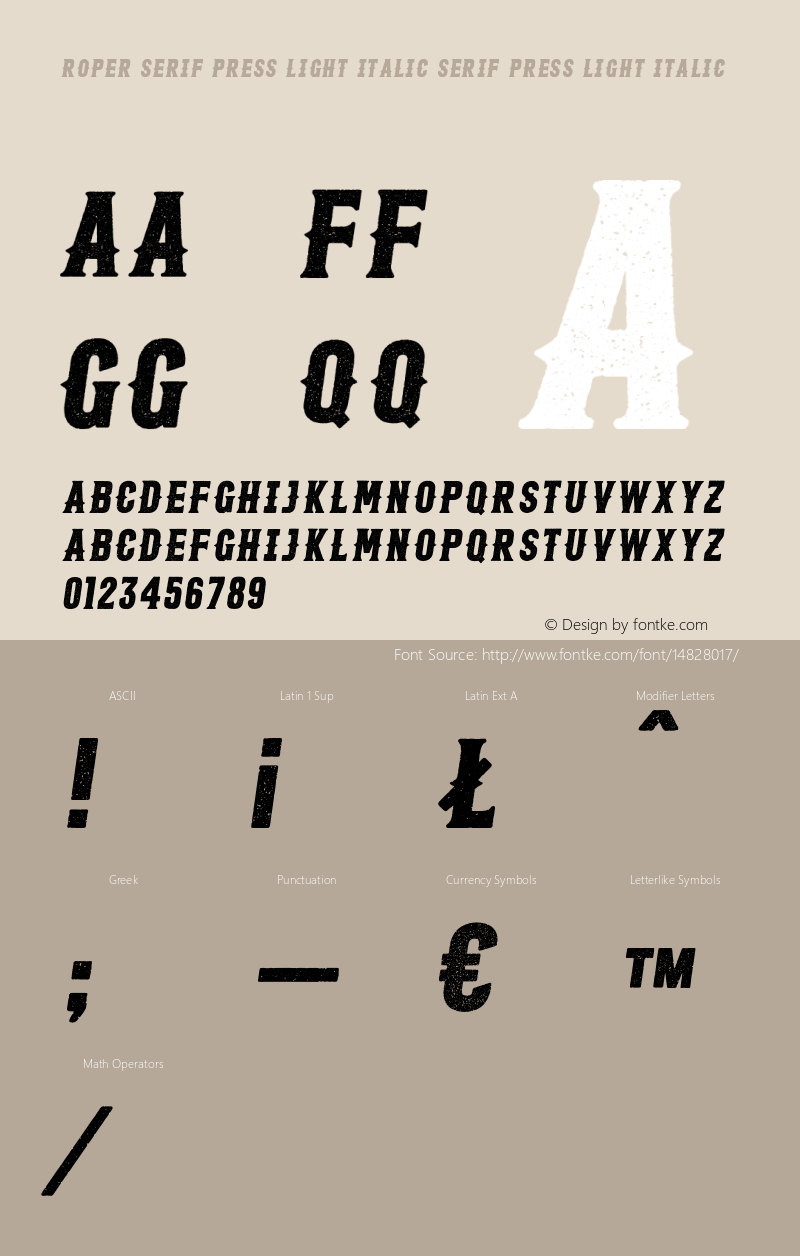 Roper Serif Press Light Italic Serif Press Light Italic Version 1.000图片样张