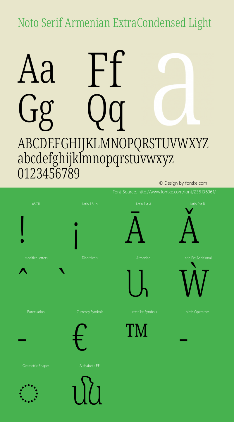 Noto Serif Armenian ExtraCondensed Light Version 2.007图片样张