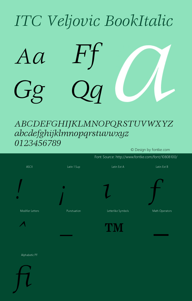 ITC Veljovic BookItalic Version 001.000图片样张