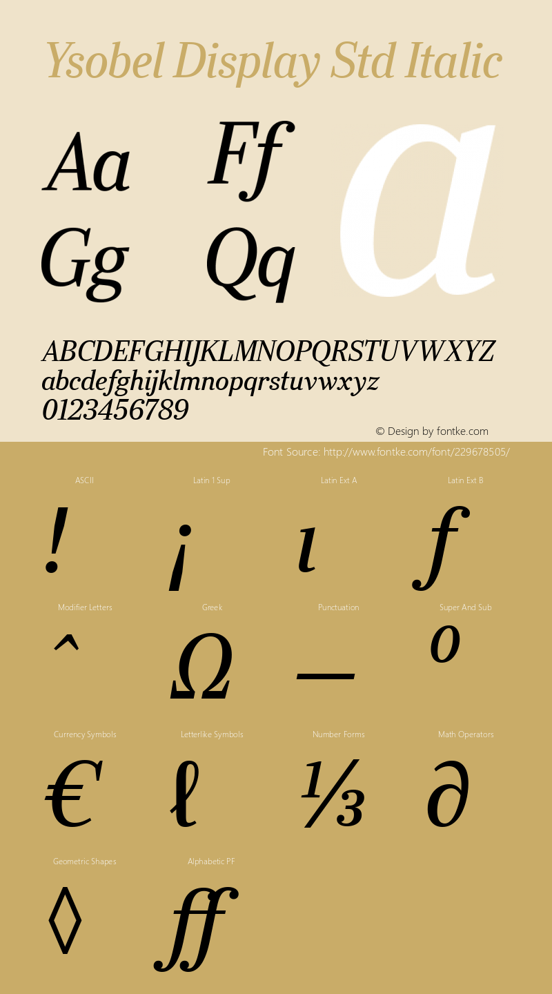 Ysobel Display Std Italic Version 2.000图片样张