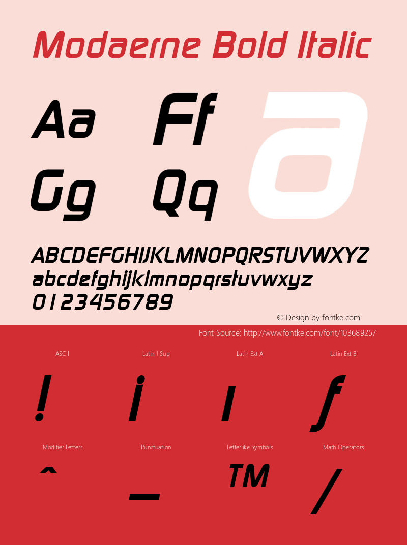 Modaerne Bold Italic W.S.I. Int'l v1.1 for GSP: 6/20/95图片样张