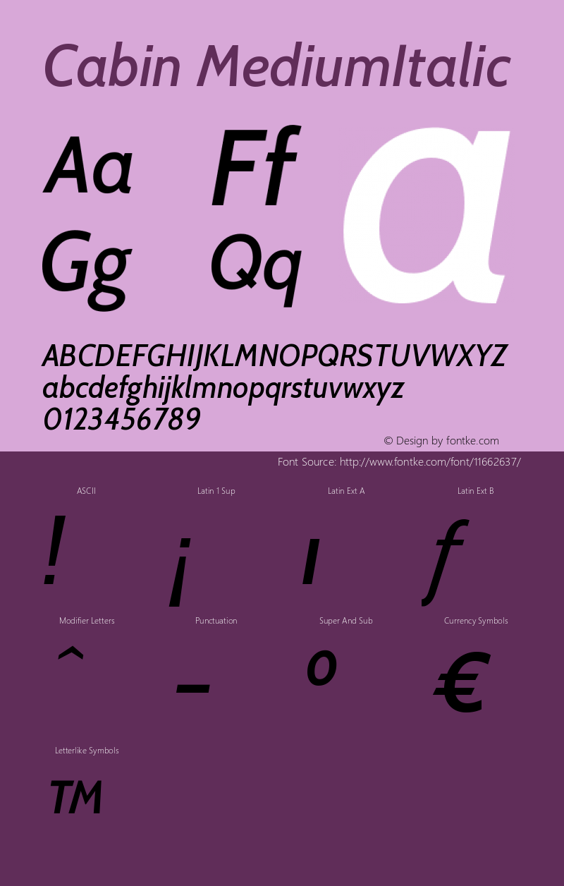 Cabin MediumItalic Version 001.001图片样张