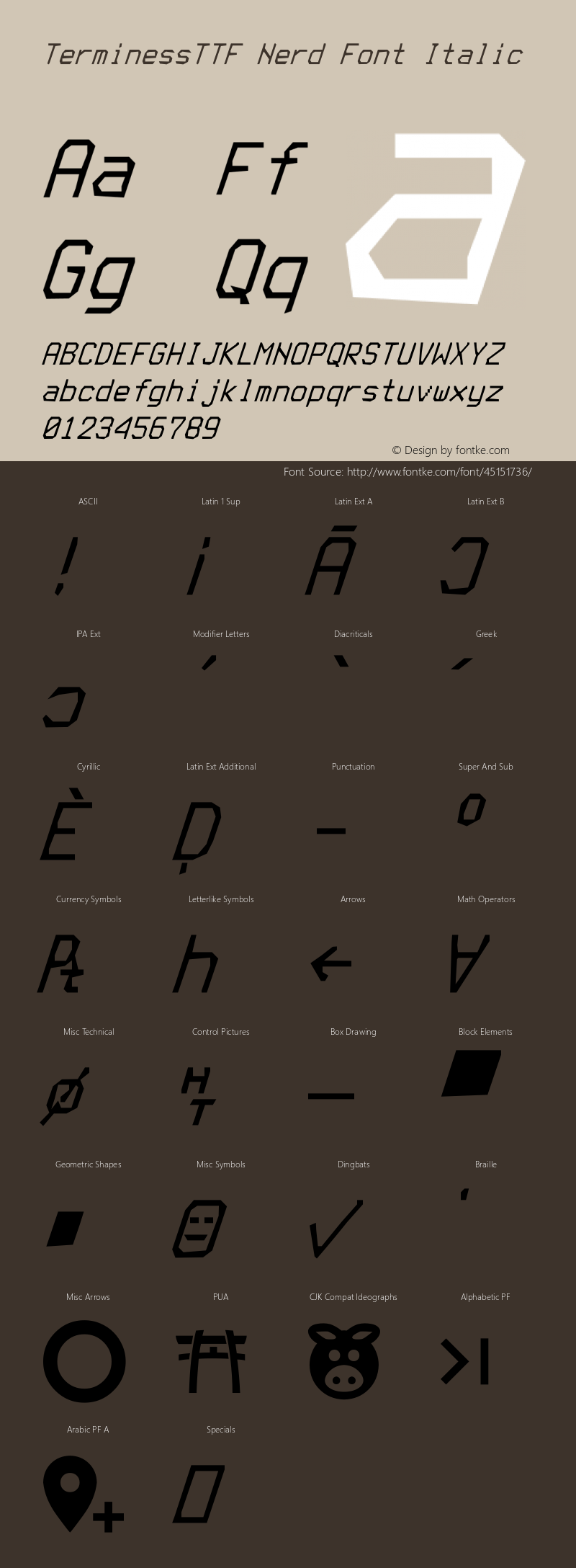 Terminess (TTF) Italic Nerd Font Complete Version 4.40.1;Nerd Fonts 2.图片样张