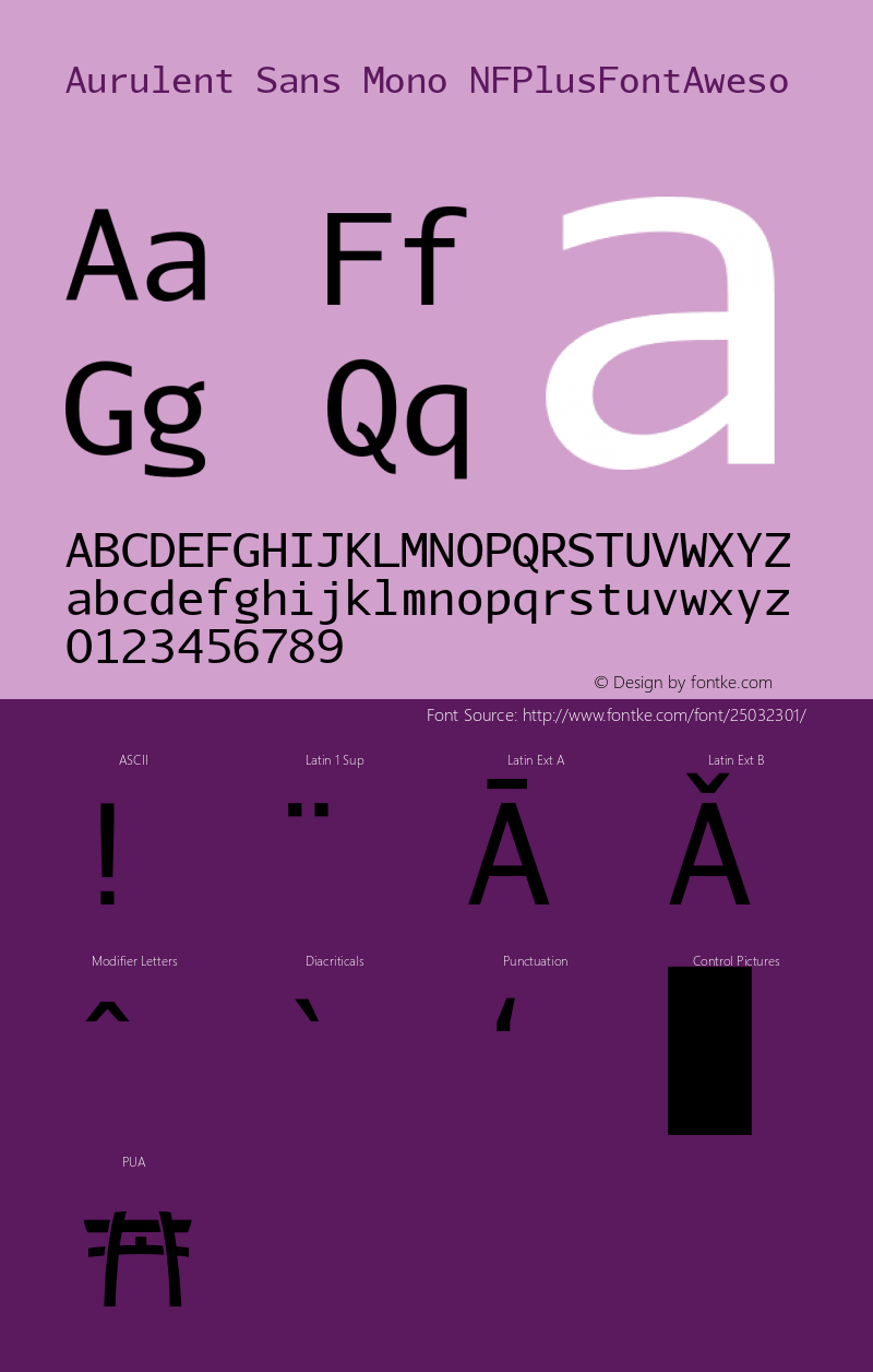 AurulentSansMono-Regular Nerd Font Plus Font Awesome Plus Octicons Plus Pomicons Windows Compatible Version 2007.05.04图片样张