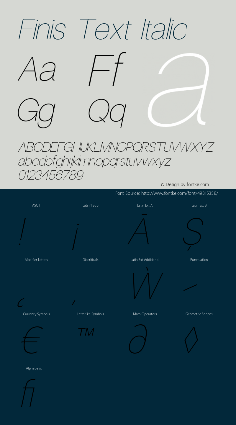 Finis Text Hairline Italic Version 1.000图片样张