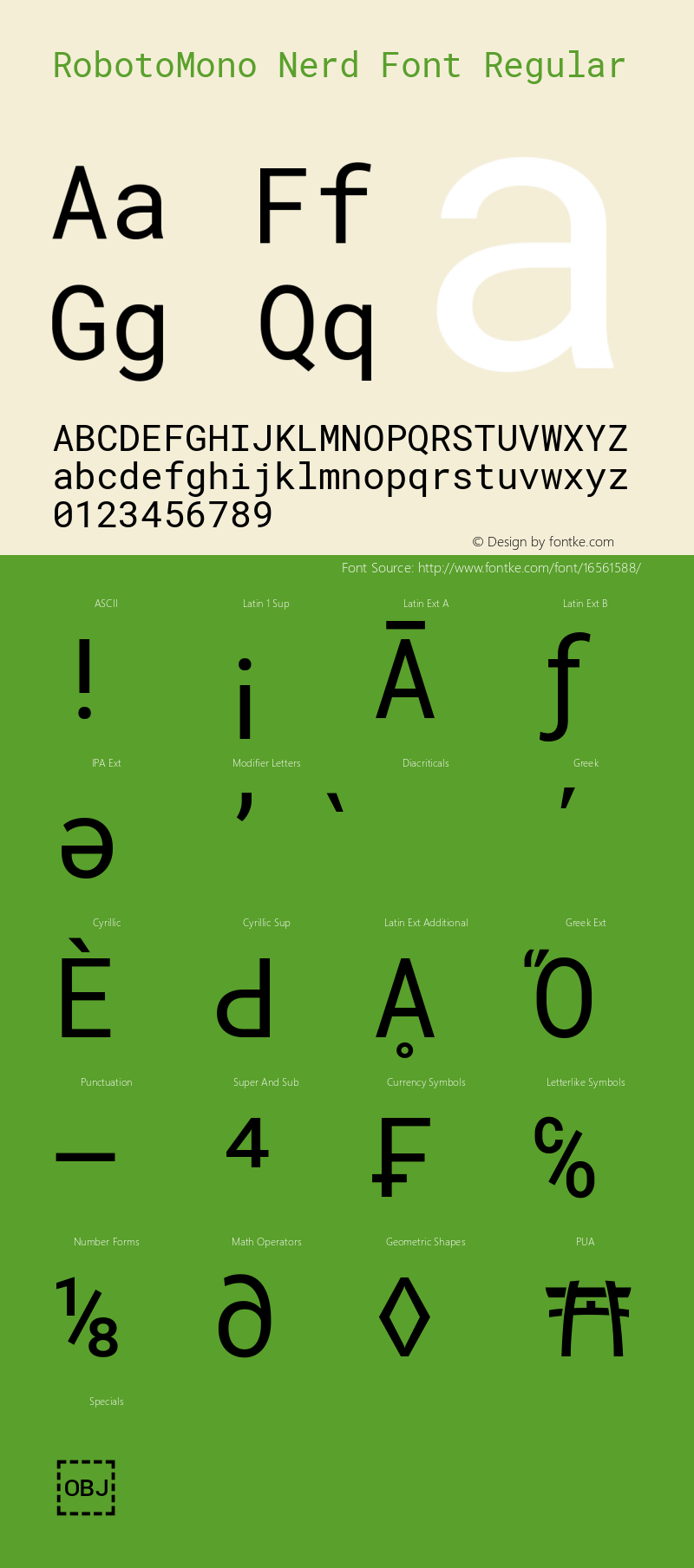 RobotoMono Nerd Font Regular Version 2.000986; 2015; ttfautohint (v1.3)图片样张