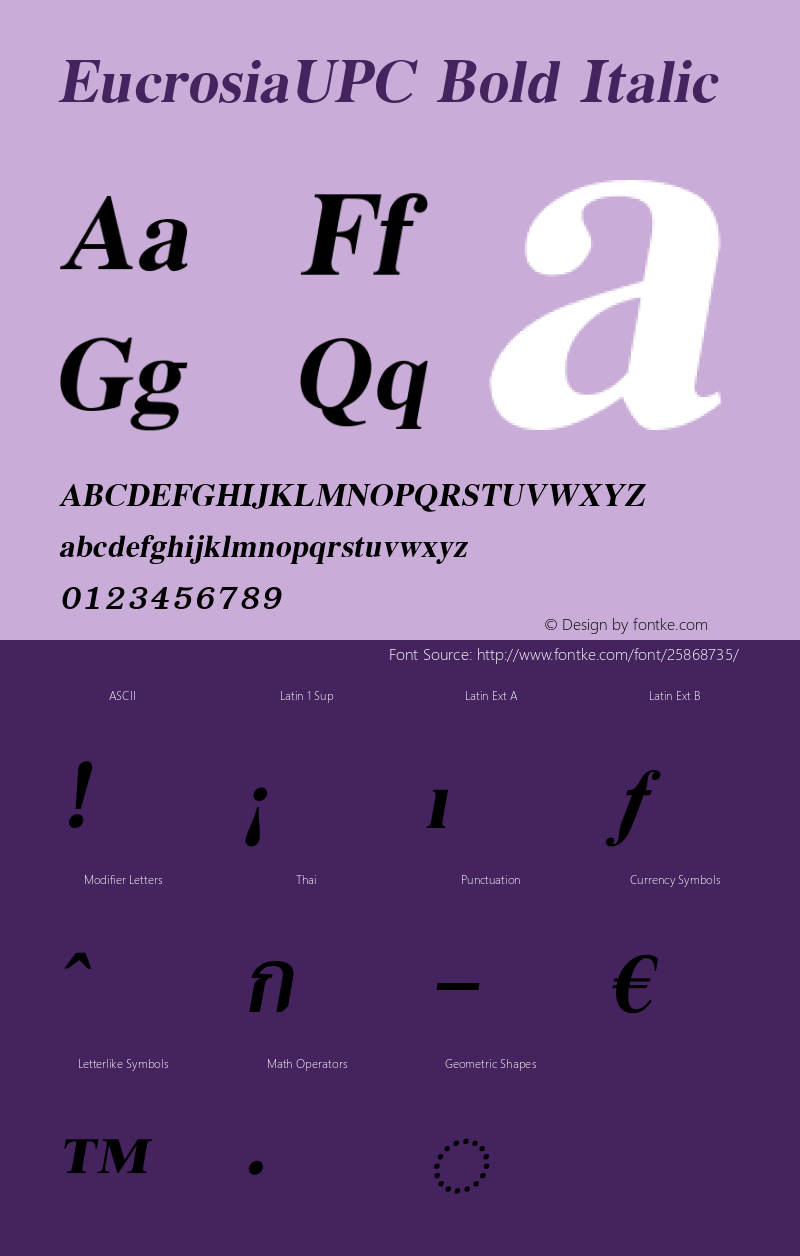 EucrosiaUPC Bold Italic Version 5.05图片样张