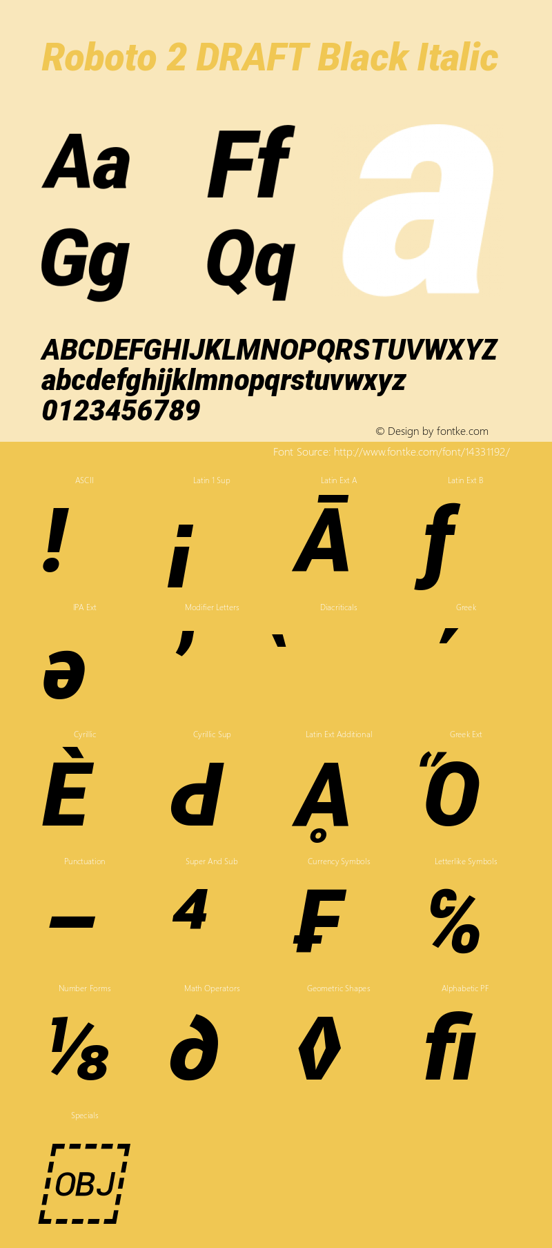 Roboto 2 DRAFT Black Italic Version 1.200383; 2013图片样张