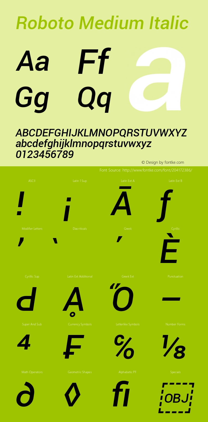 Roboto Medium Italic Version 1.100040; 2012; ttfautohint (v0.9) -f图片样张