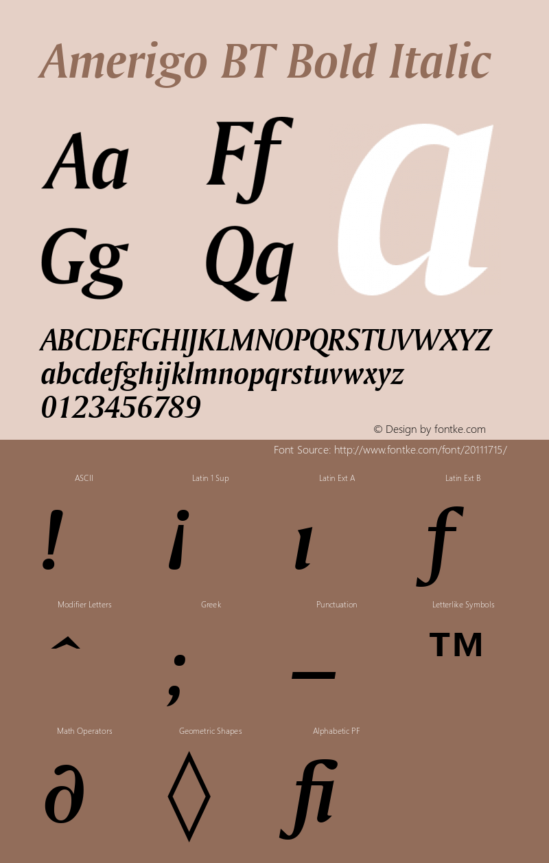 Amerigo Bold Italic BT spoyal2tt v1.34图片样张