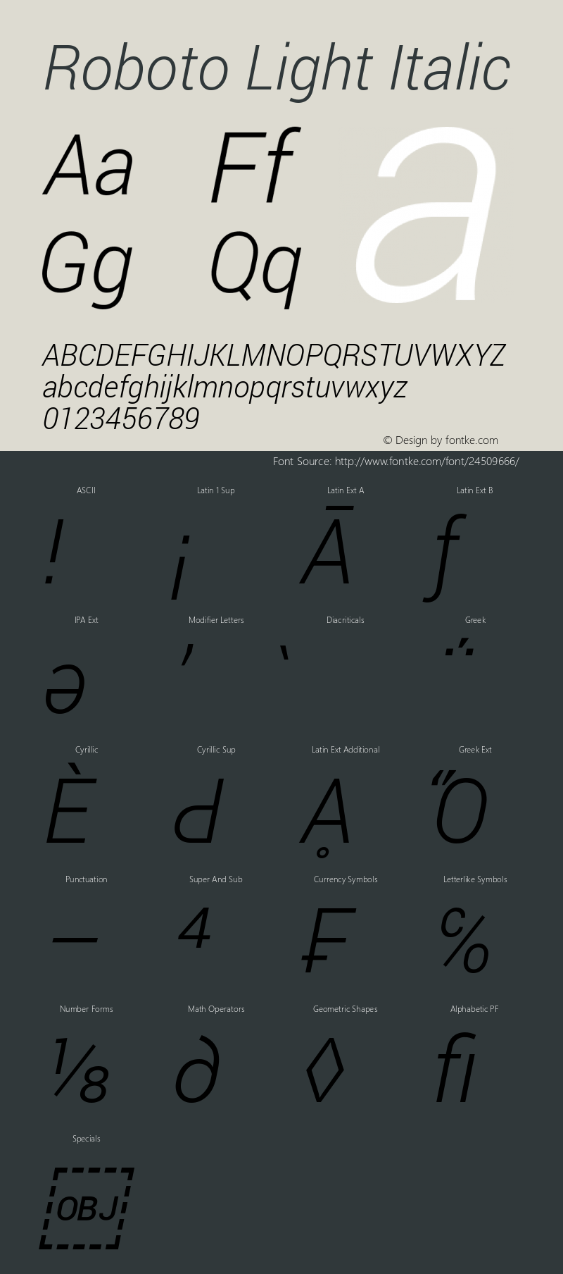 Roboto Light Italic Version 1.100141; 2013图片样张