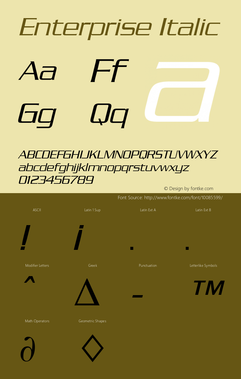 Enterprise Italic Font Version 2.6; Converter Version 1.10图片样张