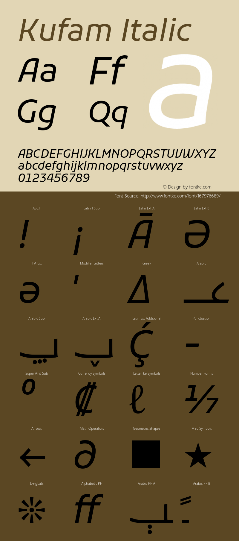 Kufam Italic Version 1.301; ttfautohint (v1.8.3)图片样张