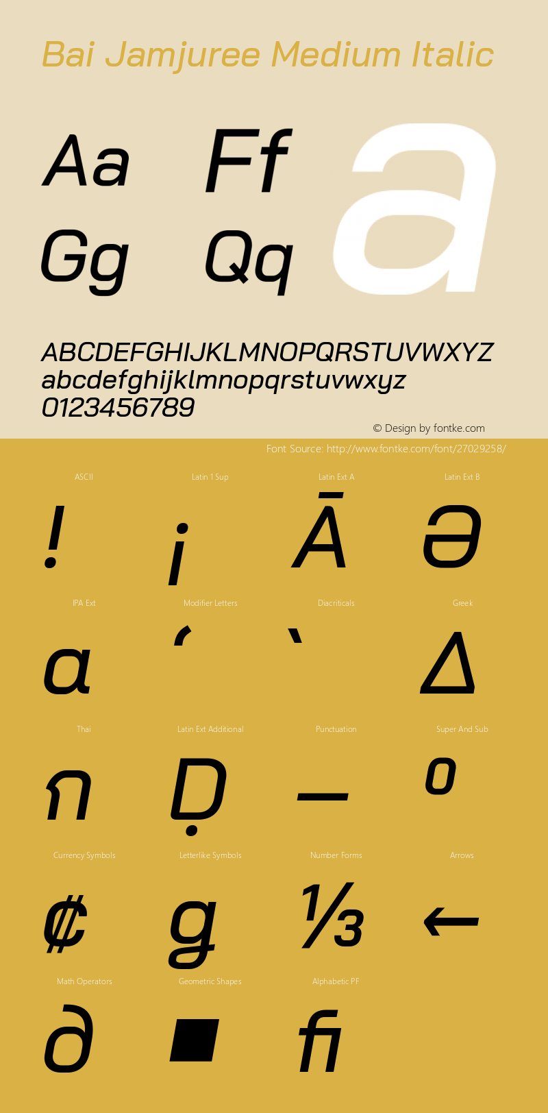 Bai Jamjuree Medium Italic Version 1.000; ttfautohint (v1.6)图片样张