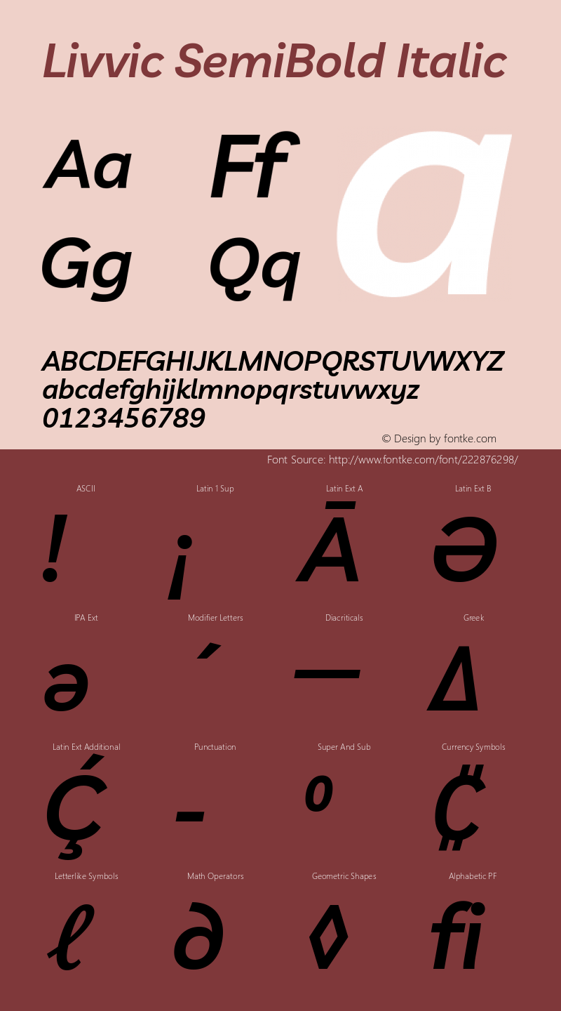 Livvic SemiBold Italic Version 1.001; ttfautohint (v1.8.2)图片样张