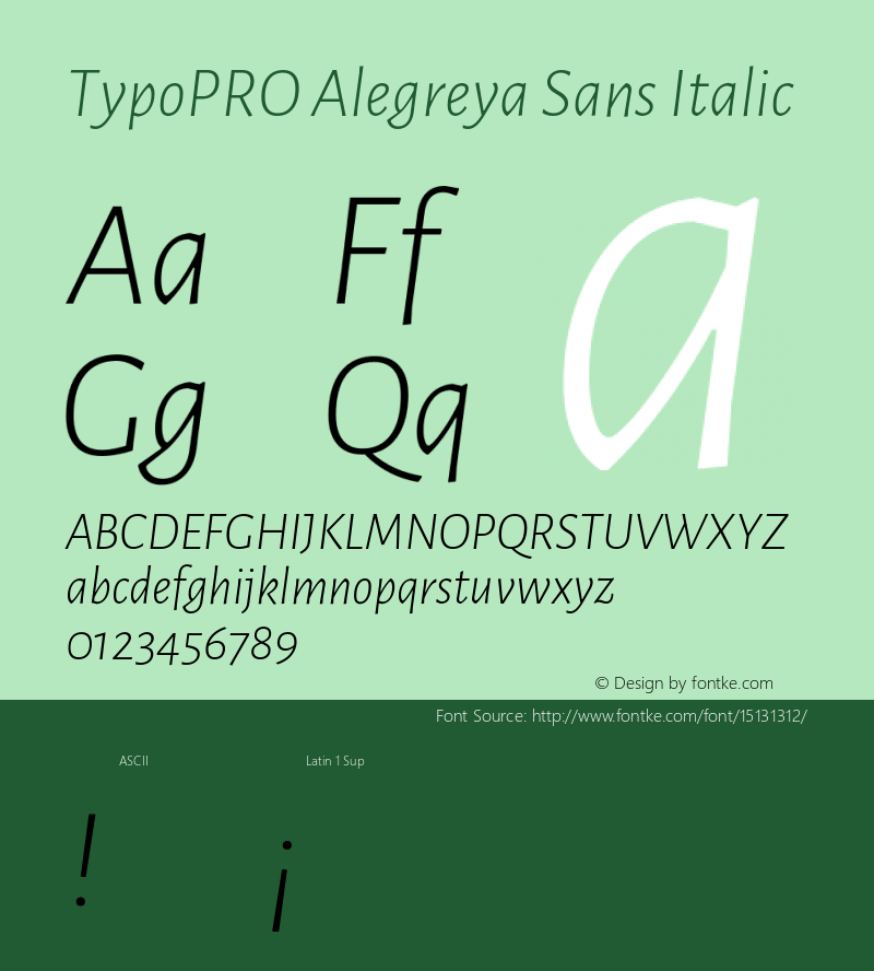 TypoPRO Alegreya Sans Italic Version 1.000;PS 001.000;hotconv 1.0.70;makeotf.lib2.5.58329 DEVELOPMENT图片样张