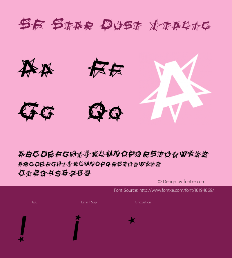 SF Star Dust Italic ver 1.0; 1999. Freeware for non-commercial use.图片样张
