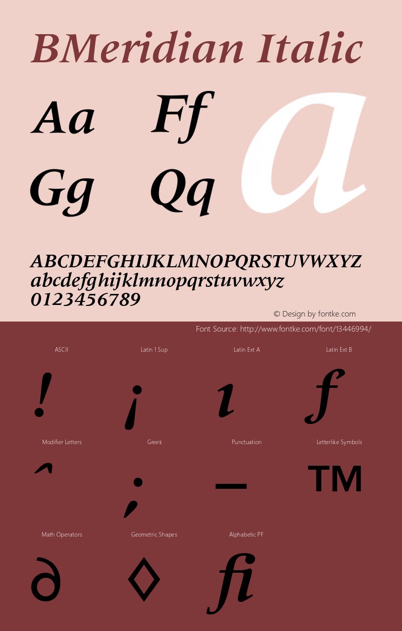 BMeridian Italic Version 4.00 April 17, 2007图片样张