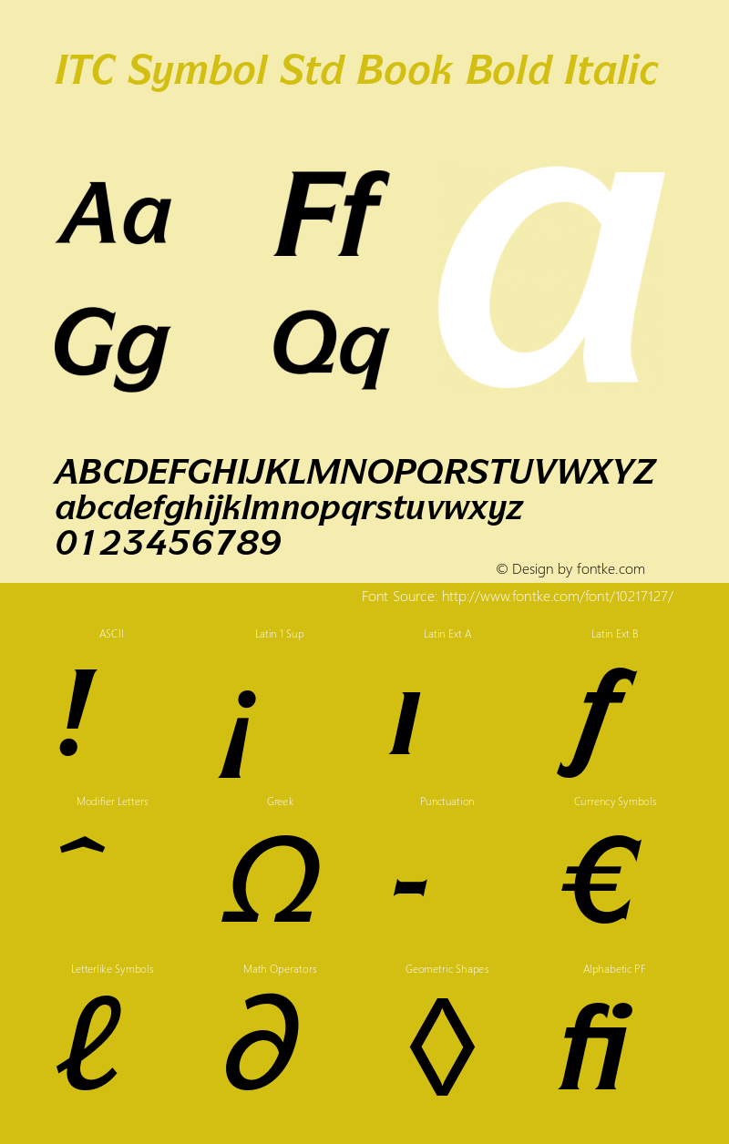 ITC Symbol Std Book Bold Italic Version 2.031;PS 002.000;hotconv 1.0.50;makeotf.lib2.0.16970图片样张