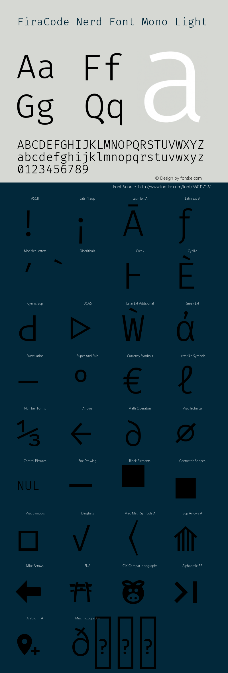 Fira Code Light Nerd Font Complete Mono Version 2.000图片样张