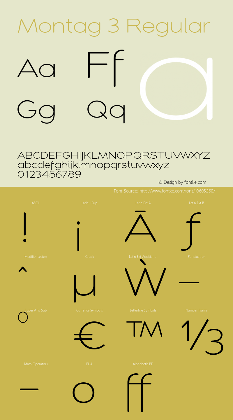 Montag 3 Regular Version 1.000 2007 initial release;com.myfonts.insigne.montag.light.wfkit2.34Qf图片样张