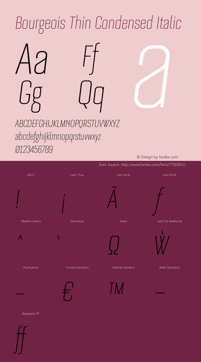 Bourgeois Thin Condensed Italic Version 1.105;PS 001.105;hotconv 1.0.88;makeotf.lib2.5.64775图片样张