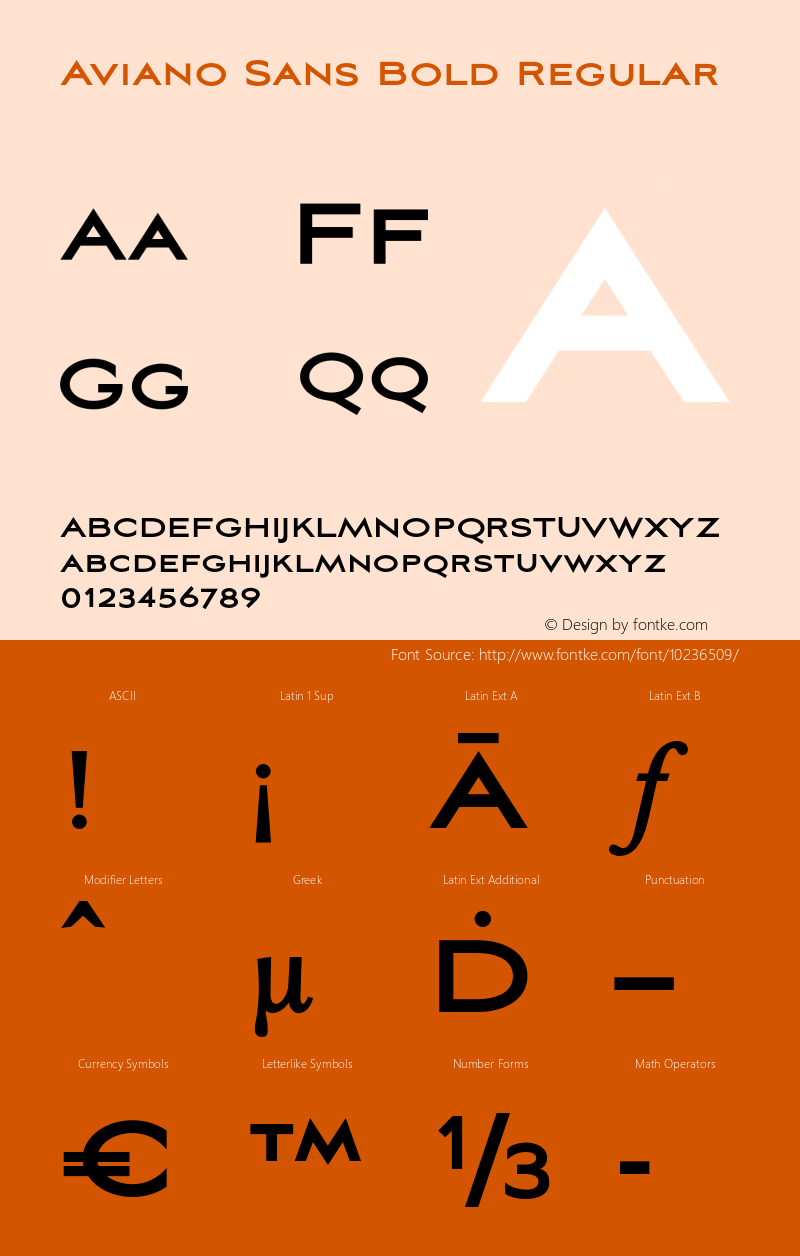 Aviano Sans Bold Regular Version 1.000 2007 initial release图片样张